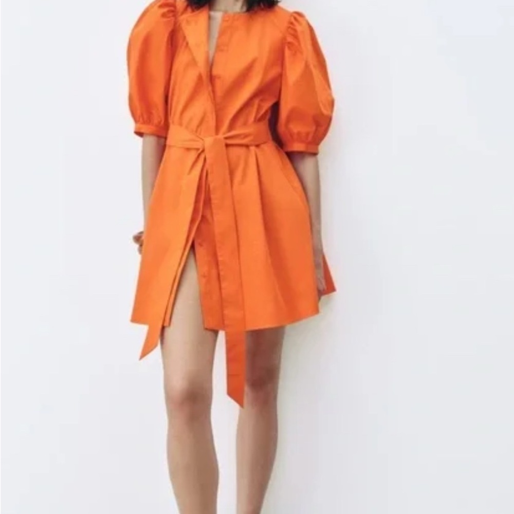 Zara Orange Puff Sleeve Dress